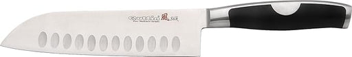 Quttin Moaré Cuchillo Santoku Profesional (18 cm): La herramienta de chef versátil con hoja de acero inoxidable alveolada para cortar, picar y filetear con precisión. Quttin - frontal