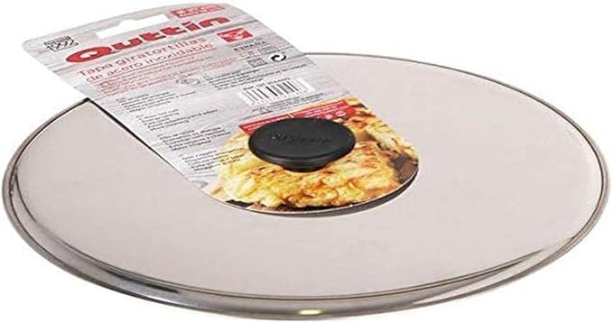 Quttin Tapa Gira tortillas de Acero Inoxidable (27 cm): El utensilio de cocina esencial para voltear tortillas de patata con seguridad y sin quemaduras. Quttin - frontal