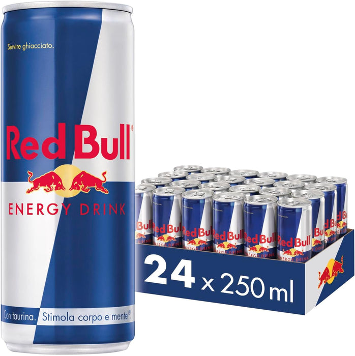 Red Bull Bebida Energética, pack de 24 latas de 250 ml. La bebida funcional con cafeína, taurina y vitaminas para revitalizar cuerpo y mente cuando más lo necesitas. Red Bull - extra