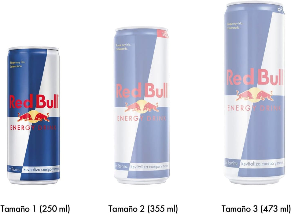 Red Bull Bebida Energética, pack de 24 latas de 250 ml. La bebida funcional con cafeína, taurina y vitaminas para revitalizar cuerpo y mente cuando más lo necesitas. Red Bull - lateral