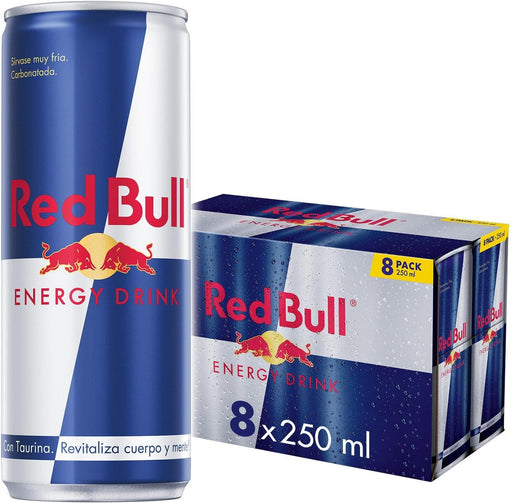 Red Bull Bebida Energética, pack de 8 latas de 250 ml. La bebida funcional con cafeína para cuando necesitas un impulso que revitalice tu cuerpo y mente. Red Bull - frontal