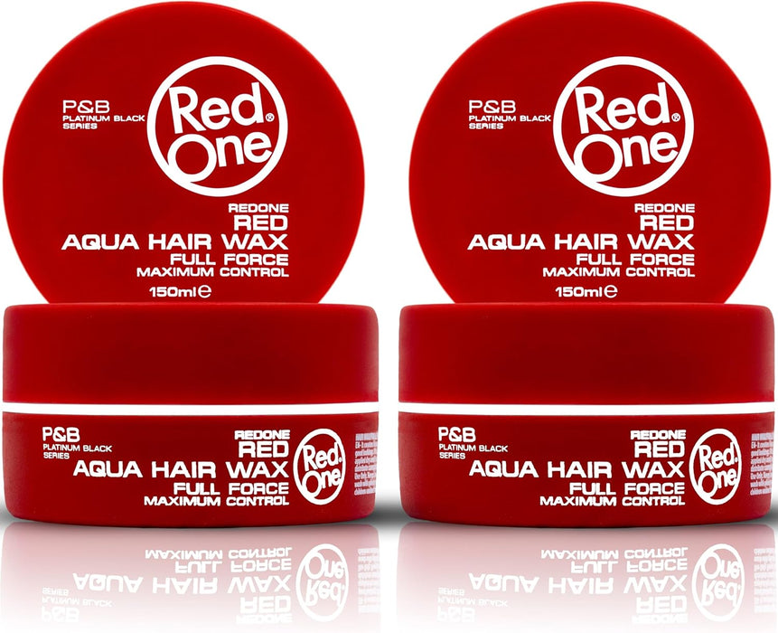 RedOne Aqua Hair Wax Full Force Roja, Pack de 4 botes de 150ml. Cera para el pelo con fijación fuerte y acabado brillante, ideal para un control máximo de tu peinado. Redone - presentacion