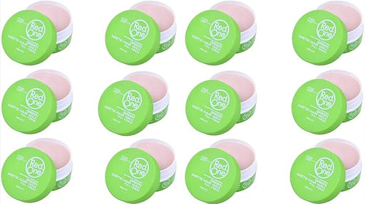 RedOne Cera para el Cabello Verde Mate, Pack Profesional de 12 botes de 150ml. Cera de fijación fuerte con un acabado mate natural, ideal para looks texturizados sin brillo. Redone - frontal