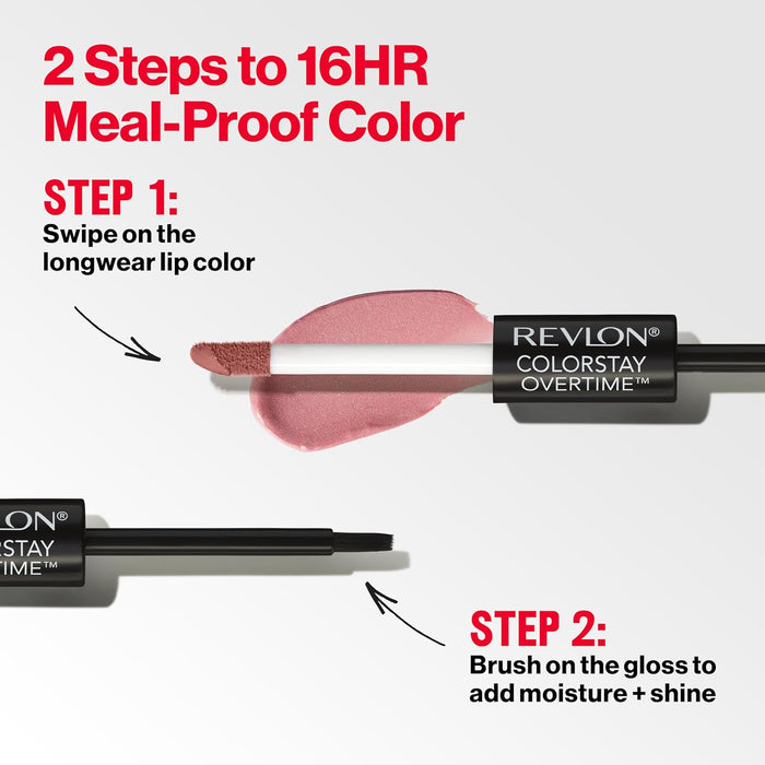 Revlon ColorStay Overtime Pintalabios Larga Duración 2 Pasos, Tono 020 Perennial Plum. Un labial líquido con top coat brillante para un color y confort hasta 16 horas. Revlon - lateral