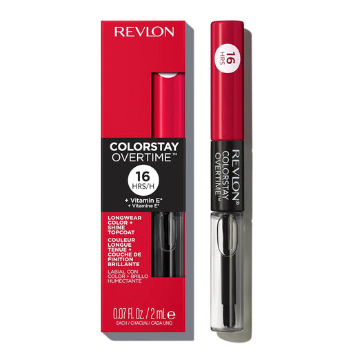 Revlon ColorStay Overtime Pintalabios Larga Duración 2 Pasos, Tono 020 Perennial Plum. Un labial líquido con top coat brillante para un color y confort hasta 16 horas. Revlon - pack