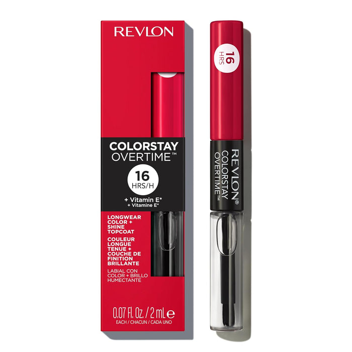 Revlon ColorStay Overtime Pintalabios Larga Duración 2 Pasos, Tono 020 Perennial Plum. Un labial líquido con top coat brillante para un color y confort hasta 16 horas. Revlon - pack