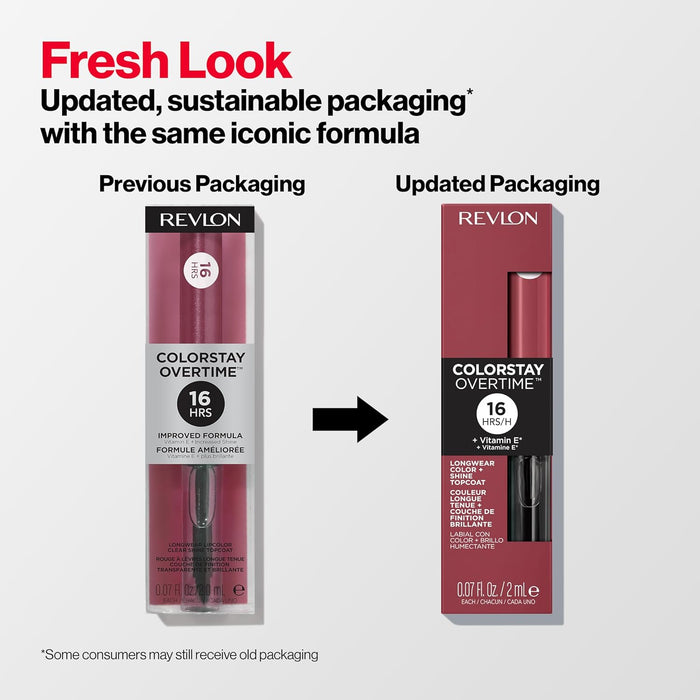Revlon ColorStay Overtime Pintalabios Larga Duración 2 Pasos, Tono 020 Perennial Plum. Un labial líquido con top coat brillante para un color y confort hasta 16 horas. Revlon - presentacion