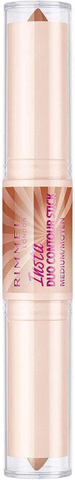 Rimmel Insta Duo Contour Stick, tono 200 Medium. Stick de contorno 2 en 1 con iluminador para esculpir y definir el rostro de forma rápida, fácil y con un acabado profesional. Rimmel London - pack