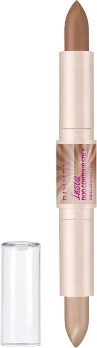 Rimmel Insta Duo Contour Stick, tono 200 Medium. Stick de contorno 2 en 1 con iluminador para esculpir y definir el rostro de forma rápida, fácil y con un acabado profesional. Rimmel London - presentacion