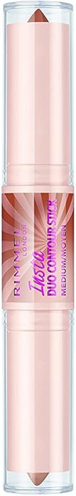 Rimmel London Insta Duo Contour Stick, tono 200 Medium, Pack de 3 unidades. El stick 2 en 1 de contorno e iluminador para un rostro definido y radiante, ahora en pack ahorro. Rimmel London - frontal