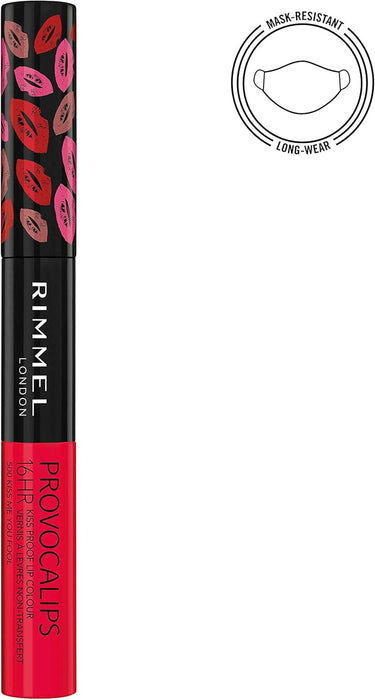 Rimmel London Provocalips Labial Líquido 16H, Tono 500 Kiss Me You Fool. Un labial de 2 pasos con color rojo intenso, a prueba de besos y con acabado brillante. Rimmel London - pack