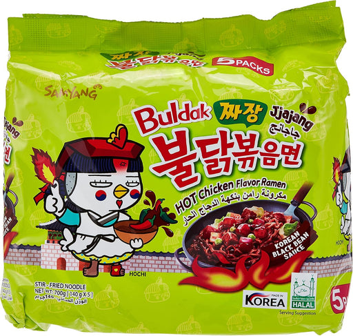 Pack de 5 Samyang Buldak Jjajang. La Fusión Perfecta de Fideos Coreanos de Pollo Picante y la Salsa Agridulce de Frijol Negro (Jjajangmyeon). Un Sabor Único. Samyang - pack