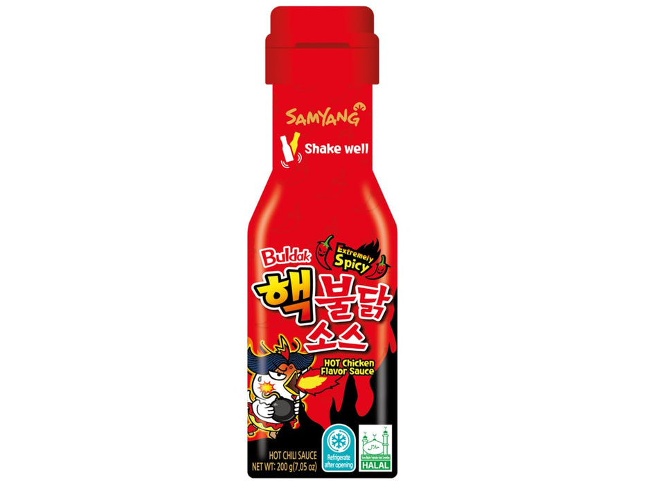 Salsa Samyang Buldak Extremadamente Picante (Certificada Halal). La versión más intensa de la salsa de pollo de fuego coreana, ahora Halal. Un reto de sabor solo para los más valientes. Samyang - frontal