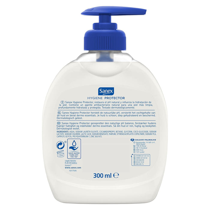Sanex Jabón de Manos Líquido Hygiene Protector (300ml): Limpieza desinfectante y suave para tus manos, ideal para una higiene protectora y frecuente en el hogar. Sanex - ingredientes