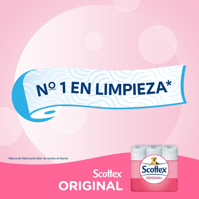 Pack Ahorro de Papel Higiénico Scottex Original con 96 rollos. Formato familiar con 6 paquetes de 16 rollos, con la textura OndaSuave para un cuidado completo. Scottex - detalle