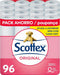 Pack Ahorro de Papel Higiénico Scottex Original con 96 rollos. Formato familiar con 6 paquetes de 16 rollos, con la textura OndaSuave para un cuidado completo. Scottex - frontal