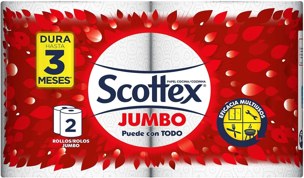 Scottex Jumbo Papel de Cocina Multiusos (Pack 6 Rollos): Descubre el papel de cocina más grande y resistente, diseñado para absorber más y ayudarte en todas las tareas del hogar. Scottex - detalle