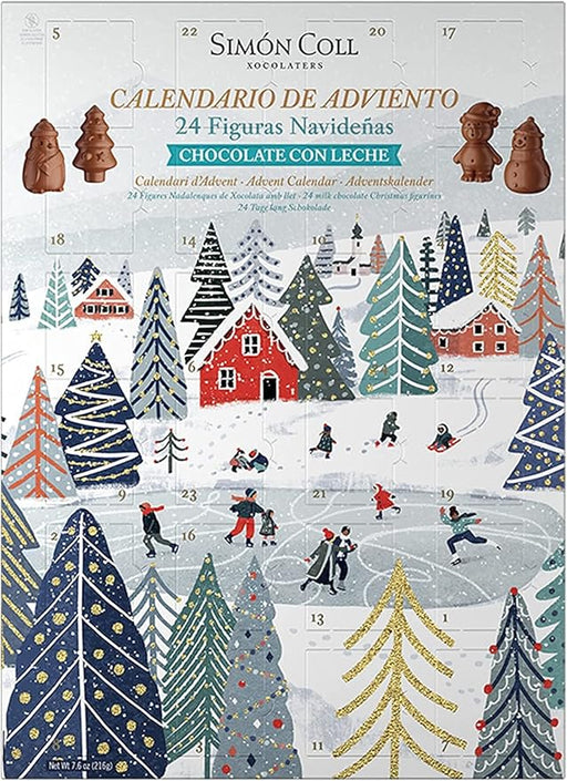 Calendario de Adviento Simón Coll con 24 figuras 3D de Chocolate con Leche, 216gr. Un regalo cremoso y delicioso, sin gluten ni aceite de palma, para toda la familia. Simon Coll - frontal