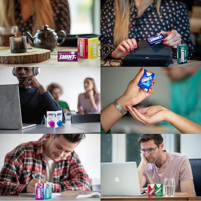 Smint Tin Menta, pack de 12 latas de 35 gr. Caramelos comprimidos sin azúcar con un potente sabor a menta para un golpe de frescor intenso y duradero en cualquier momento. Smint - lateral