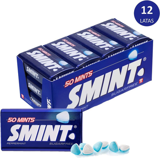 Smint Tin Menta, pack de 12 latas de 35 gr. Caramelos comprimidos sin azúcar con un potente sabor a menta para un golpe de frescor intenso y duradero en cualquier momento. Smint - pack