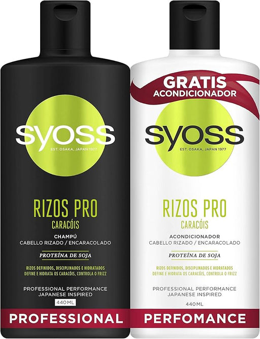 Syoss Pack Rizos Definidos (Champú 440ml + Acondicionador 440ml): Define e hidrata tus rizos sin apelmazar para una melena elástica, suelta y sin encrespamiento. Syoss - frontal