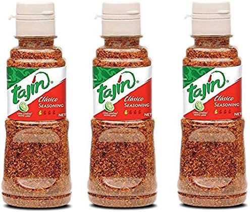 Tajín Clásico en Polvo, Pack Promocional de 3 botes de 142g. Sazonador 100% natural con chile, lima y sal para realzar el sabor de frutas, verduras y bebidas. Tajin - ingredientes