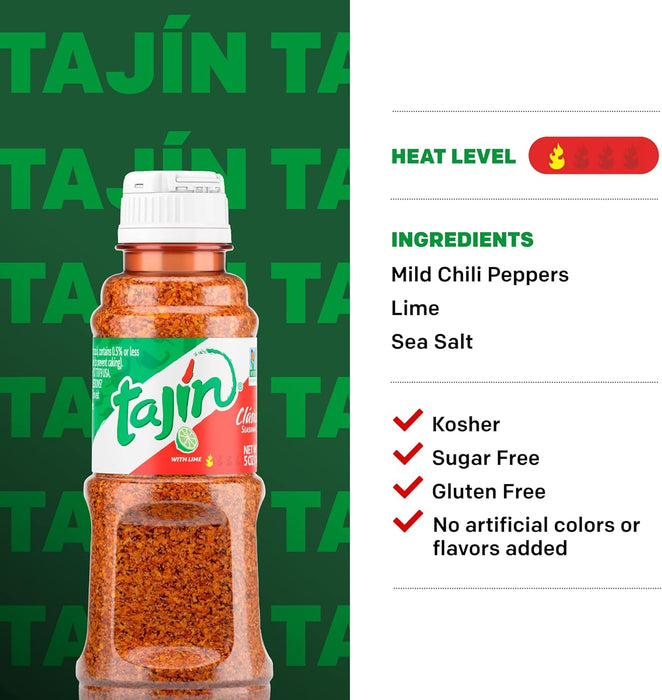 Tajín Clásico Salsa en Polvo, 142g. El sazonador mexicano por excelencia, hecho con chiles, zumo de lima y sal para aderezar ensaladas, frutas, guisos y cócteles. Tajin - detalle