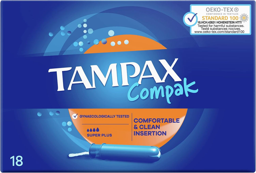 Tampax Compak Super Plus Tampones con Aplicador (18 uds): Máxima protección y discreción para los días de flujo muy abundante, con aplicador compacto. Tampax - pack