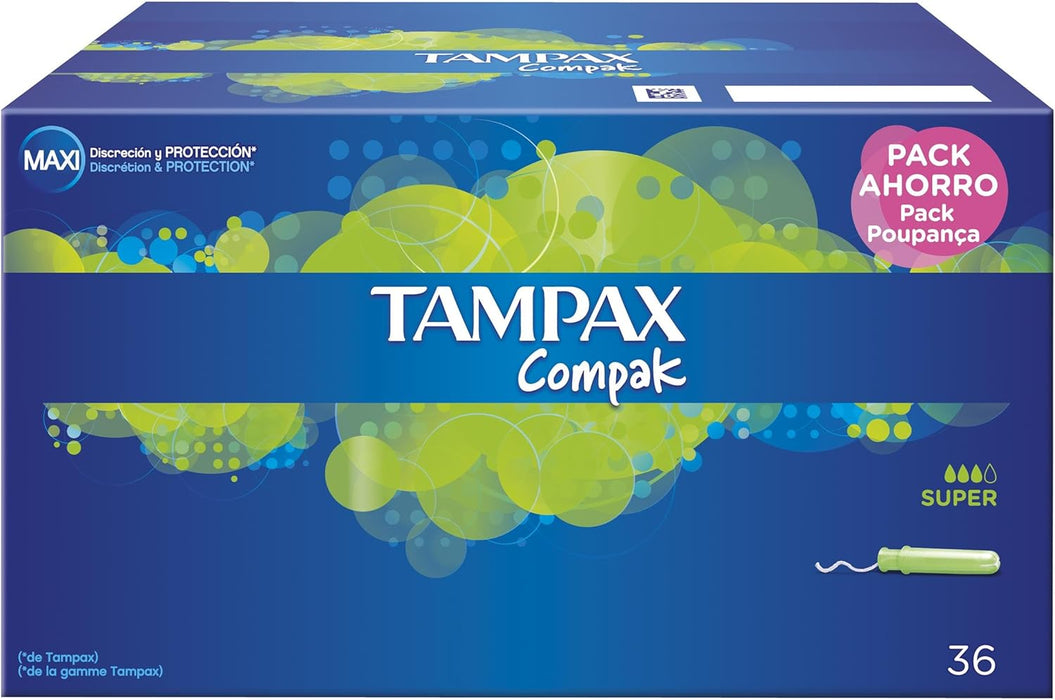 Tampax Compak Super Tampones con Aplicador Compacto (Formato 32 uds): La solución discreta y fiable para los días de flujo moderado a abundante, ahora en pack grande. Tampax - extra