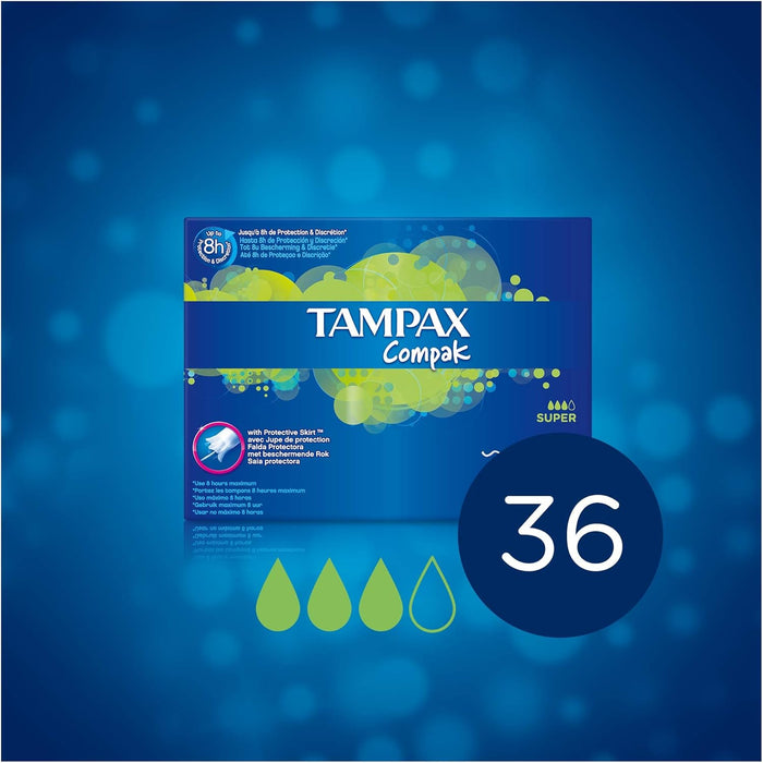 Tampax Compak Super Tampones con Aplicador Compacto (Formato 32 uds): La solución discreta y fiable para los días de flujo moderado a abundante, ahora en pack grande. Tampax - ingredientes