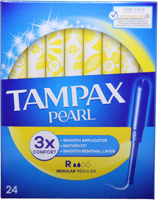 Tampax Pearl Regular Tampones con Aplicador (Pack 24 uds): Protección 3 en 1 para flujo ligero a moderado, con inserción 5 veces más suave y tecnología antifugas. Tampax - presentacion