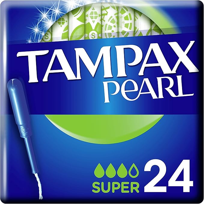 Tampax Pearl Super Tampones con Aplicador (Pack 24 uds): Protección 3 en 1 para flujo normal a abundante, con inserción suave y tecnología antifugas MotionFit. Tampax - frontal