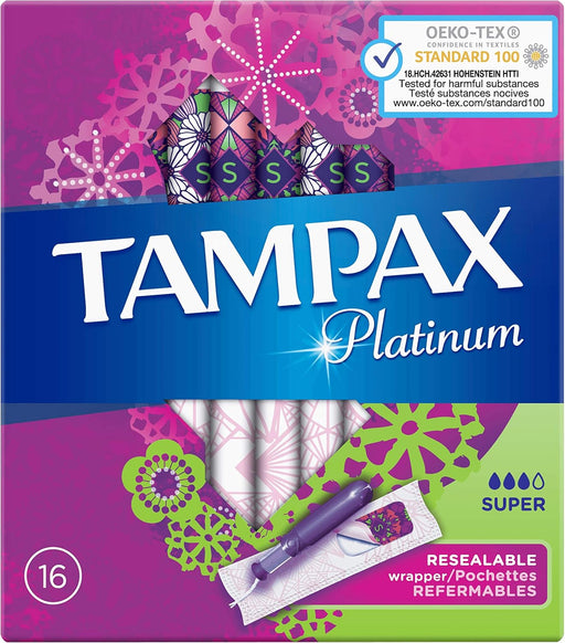 Tampax Platinum Super Tampones con Aplicador (16 uds): Disfruta de la combinación nº1 de confort, protección y discreción para flujo medio a abundante. Tampax - pack