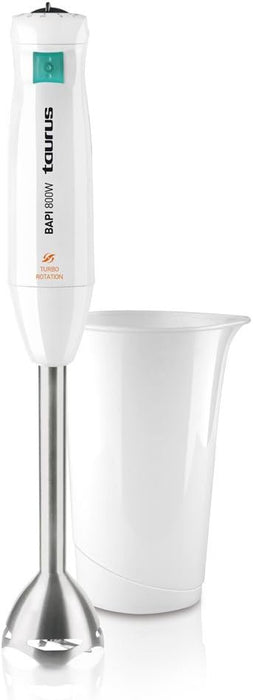 Taurus BAPI 800 INOX Batidora de Mano 800W con Picador. Selector de 20 velocidades, pie de acero inoxidable desmontable y fabricada con plástico libre de BPA. Taurus - frontal