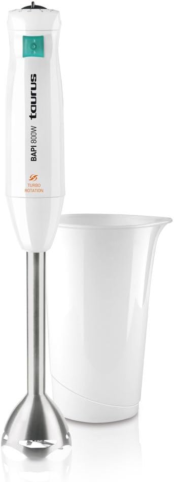 Taurus BAPI 800 INOX Batidora de Mano 800W con Picador. Selector de 20 velocidades, pie de acero inoxidable desmontable y fabricada con plástico libre de BPA. Taurus - frontal