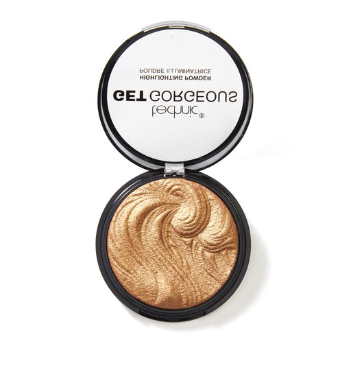 Technic Get Gorgeous Polvo Iluminador Highlighting Powder, tono 24 ct Oro (6g). Consigue un brillo dorado espectacular para rostro y cuerpo con este iluminador de alta pigmentación. Technic - frontal