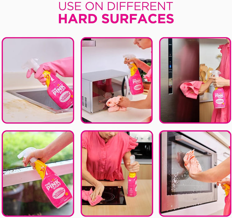 The Pink Stuff Miracle Spray Limpiador Multiusos de 750 ml. Potente limpiador para superficies duras, elimina grasa, manchas y suciedad, dejando un acabado brillante. The Pink Stuff - uso