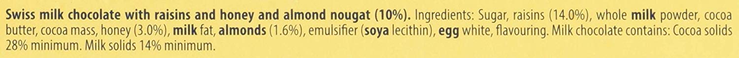 Toblerone Fruit & Nut, 400g. Chocolate con leche suizo con turrón de miel y almendras y pasas. La icónica barra triangular para compartir, regalar y disfrutar de una mezcla única. Toblerone - pack