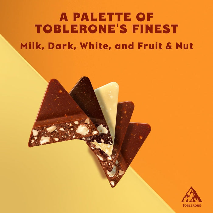 Toblerone Fruit & Nut, 400g. Chocolate con leche suizo con turrón de miel y almendras y pasas. La icónica barra triangular para compartir, regalar y disfrutar de una mezcla única. Toblerone - ingredientes
