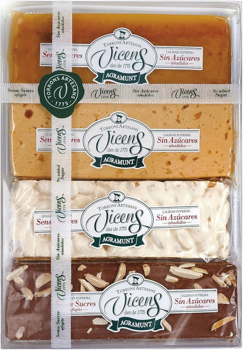 Torrons Vicens Estuche Surtido de Turrones sin Azúcar (320g): Una selección de 4 variedades clásicas para disfrutar del sabor artesano sin azúcares añadidos. Torrons Vicens - uso