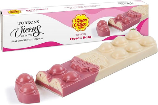 Torrons Vicens Turrón de Chupa Chups Fresa y Nata (Formato Grande 300g): La colaboración más divertida en un estuche ideal para compartir y sorprender. Torrons Vicens - frontal