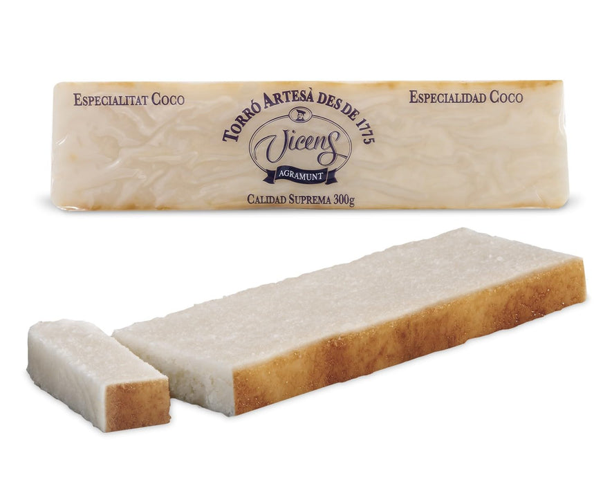 Torrons Vicens Turrón de Coco Artesano (300g): Disfruta del sabor exótico y la textura jugosa del auténtico turrón de coco elaborado de forma tradicional. Torrons Vicens - detalle