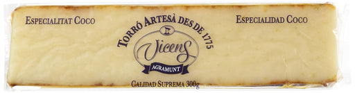 Torrons Vicens Turrón de Coco Artesano (300g): Disfruta del sabor exótico y la textura jugosa del auténtico turrón de coco elaborado de forma tradicional. Torrons Vicens - frontal