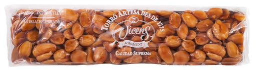 Torrons Vicens Turrón de Guirlache con Chocolate, 300g. Turrón artesanal con un 60% de almendra Marcona, crujiente caramelo y una fina capa de intenso chocolate negro. Torrons Vicens - frontal
