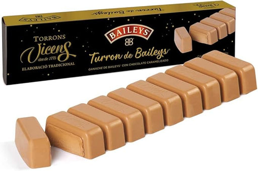 Torrons Vicens Turrón de Praliné de Chocolate con Baileys (Estuche 300g): Una creación gourmet que fusiona la cremosidad del chocolate con el sabor único del licor de crema irlandesa. Torrons Vicens - frontal