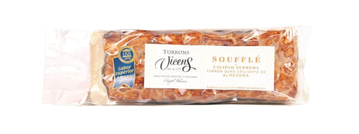 Torrons Vicens Turrón Soufflé Duro Crujiente de Almendra con Chocolate, 300g. Una versión artesanal del turrón duro, con una textura ligera y aireada única. Torrons Vicens - frontal