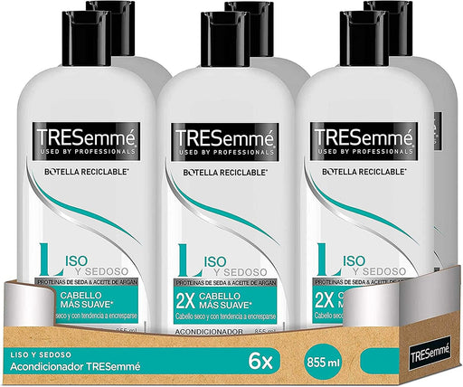 TRESemmé Acondicionador Liso y Sedoso (Pack Ahorro 6x855ml): El tratamiento definitivo para un cabello suave, hidratado, sin encrespamiento y fácil de peinar. Tresemmé - frontal
