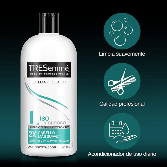 TRESemmé Acondicionador Liso y Sedoso (Pack Ahorro 6x855ml): El tratamiento definitivo para un cabello suave, hidratado, sin encrespamiento y fácil de peinar. Tresemmé - lateral