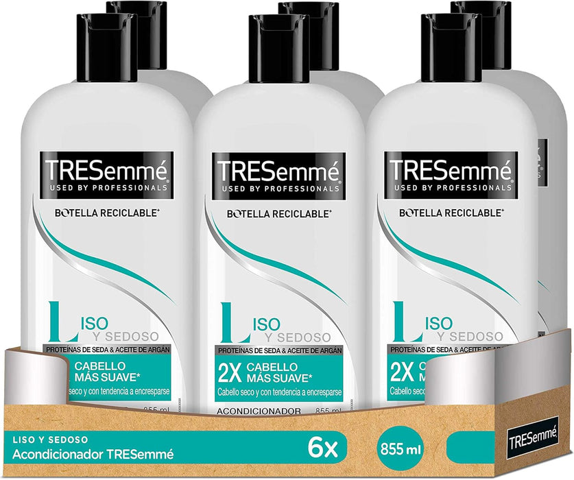 TRESemmé Acondicionador Liso y Sedoso (Pack Ahorro 6x855ml): El tratamiento definitivo para un cabello suave, hidratado, sin encrespamiento y fácil de peinar. Tresemmé - zoom