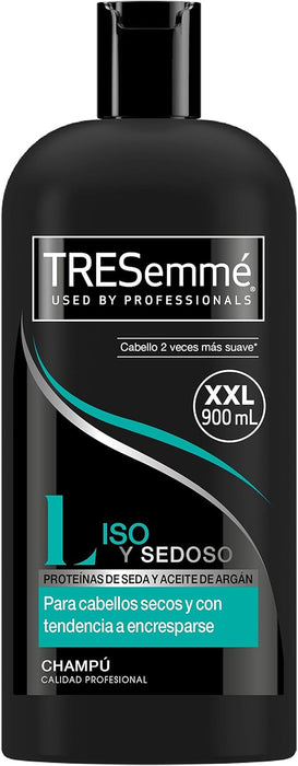 TRESemmé Champú Liso y Sedoso (Pack Ahorro 4x900ml): Consigue un cabello suave, brillante y sin encrespamiento con este tratamiento con Aceite de Argán y Proteínas de Seda. Tresemmé - detalle